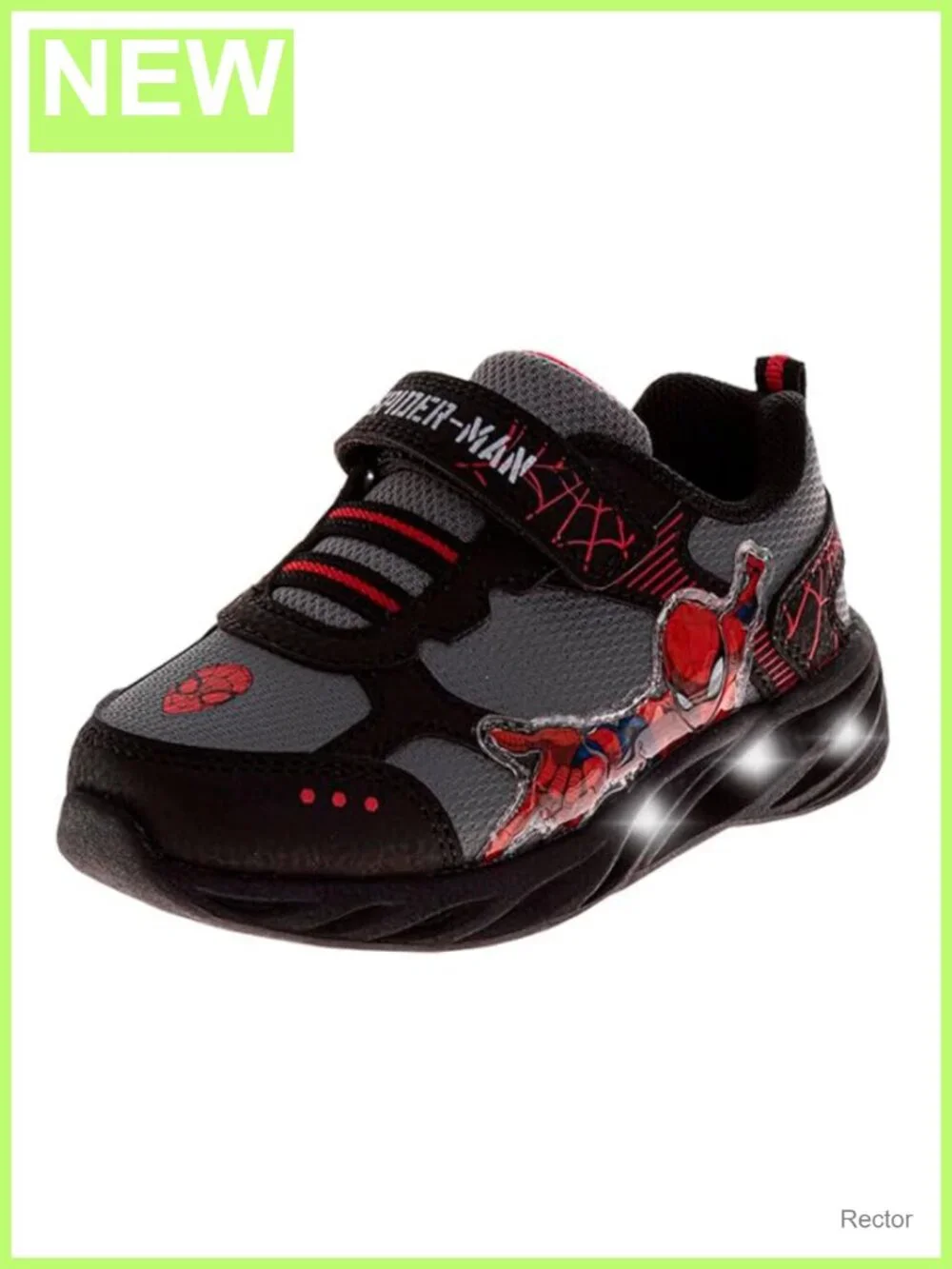 Marvel Spiderman Light Up Sneakers Faux Leather Hook & Loop Kids Shoes
